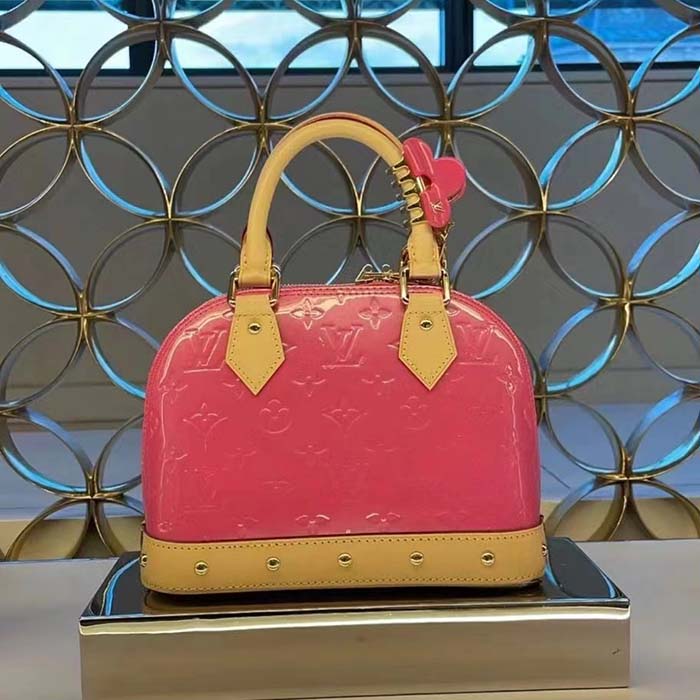 Louis Vuitton LV Women Alma BB Handbag Neon Pink Monogram Vernis Embossed Cowhide Leather M90611 (3)