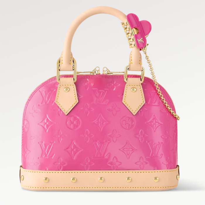 Louis Vuitton LV Women Alma BB Handbag Neon Pink Monogram Vernis Embossed Cowhide Leather M90611
