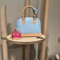 Louis Vuitton LV Women Alma BB Handbag Sky Blue Monogram Vernis Embossed Cowhide Leather M24062 (5)