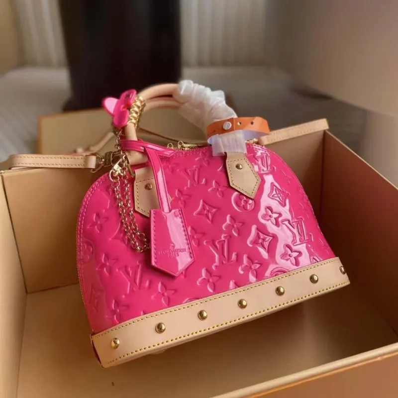 Louis Vuitton LV Women Alma BB Monogram Vernis Embossed Cowhide Leather M90611