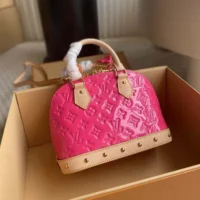 Louis Vuitton LV Women Alma BB Handbag Neon Pink Monogram Vernis Embossed Cowhide Leather M90611 (4)