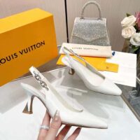 Louis Vuitton LV Women Sparkle Slingback Pump White Calf Leather Elasticized 6.5 Cm Heel (6)