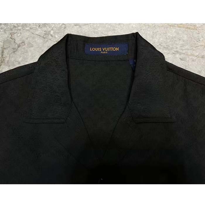 Louis Vuitton Women LV Mini Monogram Silk Blend Short-Sleeved Shirt Black 1ABJL3