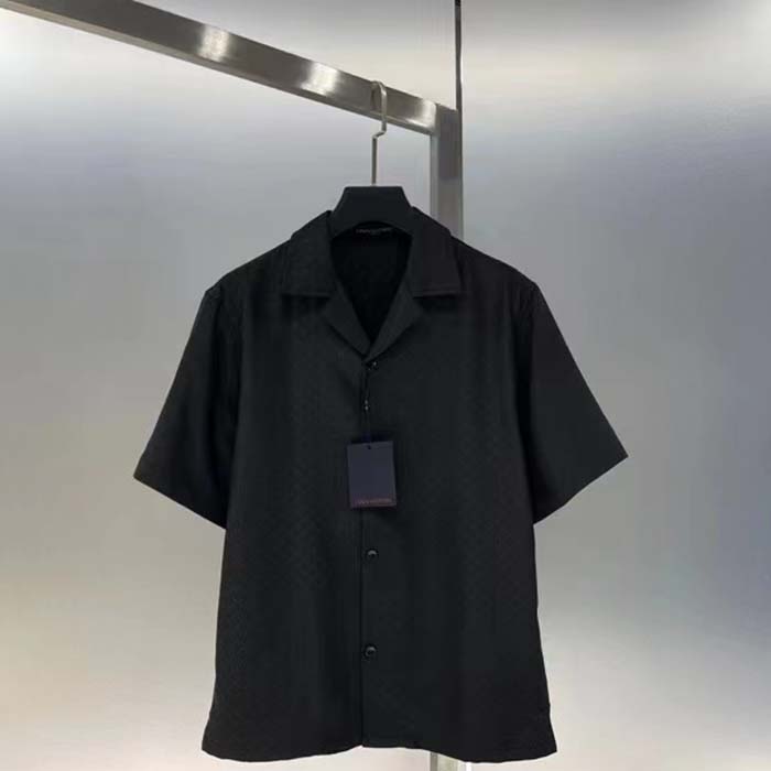Louis Vuitton Women LV Mini Monogram Silk Blend Short-Sleeved Shirt Black 1ABJL3