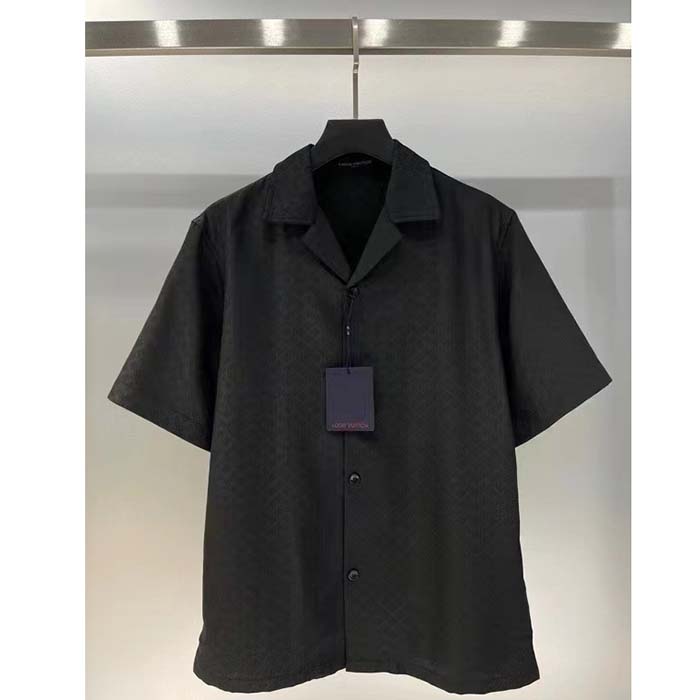 Louis Vuitton Women LV Mini Monogram Silk Blend Short-Sleeved Shirt Black 1ABJL3