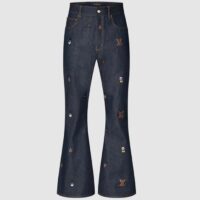 Louis Vuitton Men LV RUNWAY Embroidered Bootcut Denim Pants Indigo Cotton 1AFI93 (9)