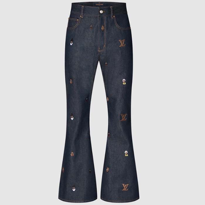 Louis Vuitton Women LV RUNWAY Embroidered Bootcut Denim Pants Indigo Cotton 1AFI93