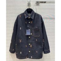 Louis Vuitton Men LV RUNWAY Embroidered Denim Overshirt Oversized Fit Indigo Cotton 1AFHVF (7)