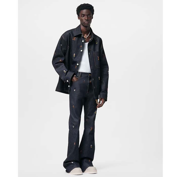 Louis Vuitton Men LV RUNWAY Embroidered Denim Overshirt Oversized Fit Indigo Cotton 1AFHVF