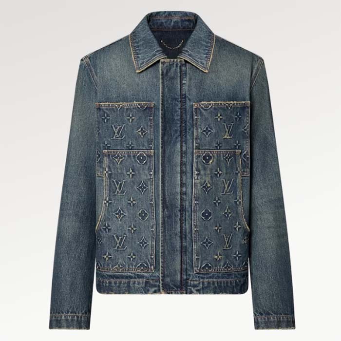 Louis Vuitton Men LV Workwear Denim Jacket Regular Fit Monogram Indigo Cotton 1ABJ7A