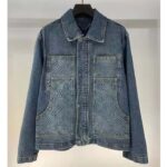 Louis Vuitton Men LV Workwear Denim Jacket Regular Fit Monogram Indigo Cotton 1ABJ7A - immagine 2