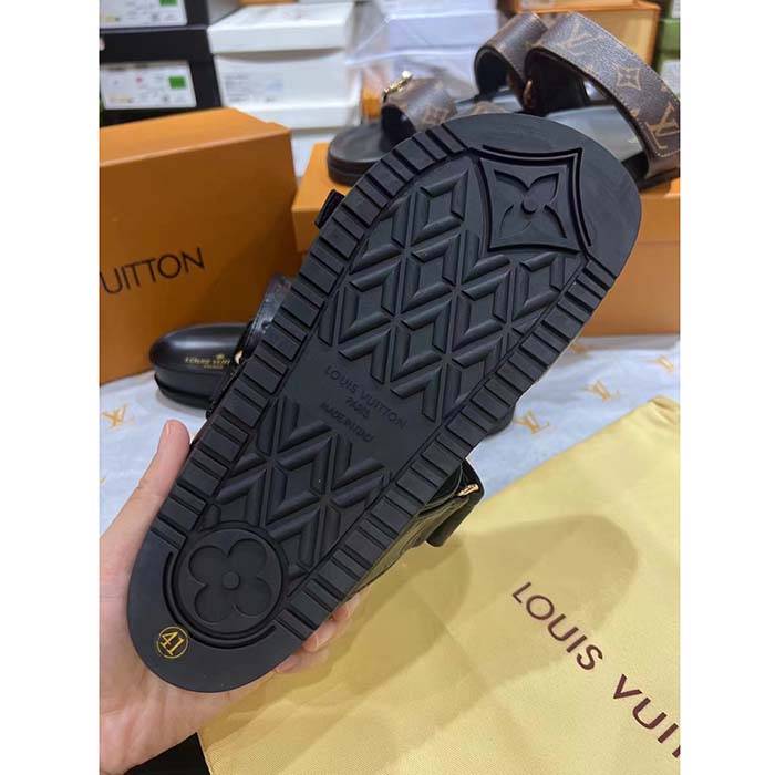 Louis Vuitton Unisex LV Bom Dia Flat Comfort Mule Black Monogram Lamb Leather 1ABVNC