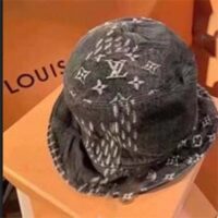 Louis Vuitton Unisex LV Monogram Jacquard Denim Bucket Hat Black Cotton (3)