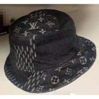 Louis Vuitton Unisex LV Monogram Jacquard Denim Bucket Hat Black Cotton (3)