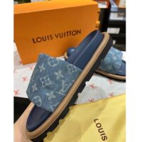 Louis Vuitton Unisex LV Pool Pillow Flat Comfort Mule Blue Monogram Denim 1ACJVH (1)