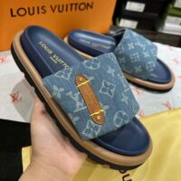 Louis Vuitton Unisex LV Pool Pillow Flat Comfort Mule Blue Monogram Denim 1ACJVH (1)