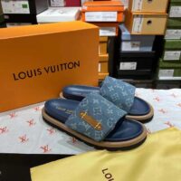 Louis Vuitton Unisex LV Pool Pillow Flat Comfort Mule Blue Monogram Denim 1ACJVH (1)