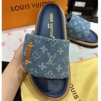 Louis Vuitton Unisex LV Pool Pillow Flat Comfort Mule Blue Monogram Denim 1ACJVH (1)