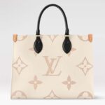 Louis Vuitton Unisex OnTheGo MM Tote Monogram Dune Belagd Canvas Kohud Läder M46912