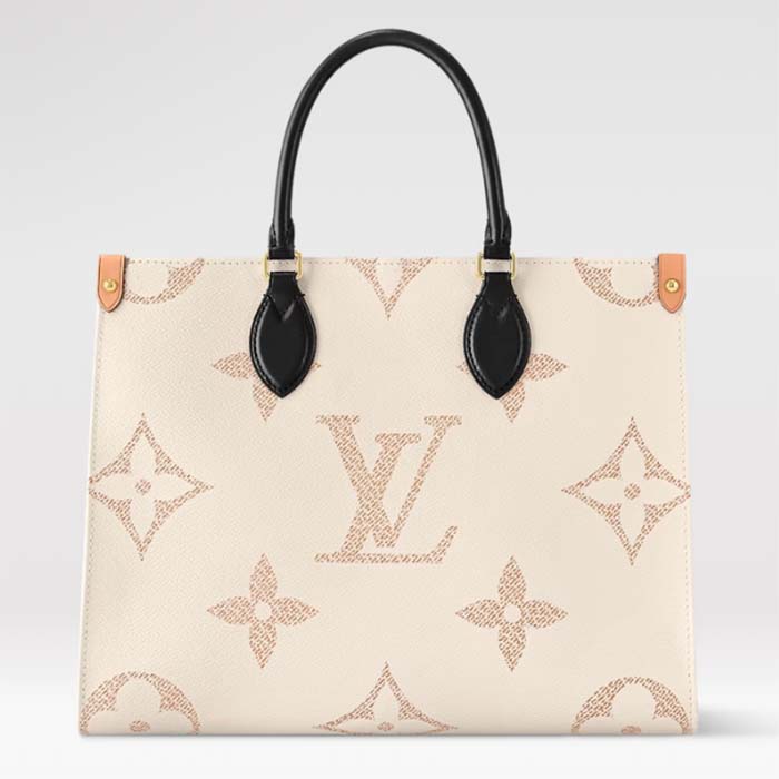Louis Vuitton Unisex OnTheGo MM Tote Monogram Dune Coated Canvas Cowhide Leather M46912