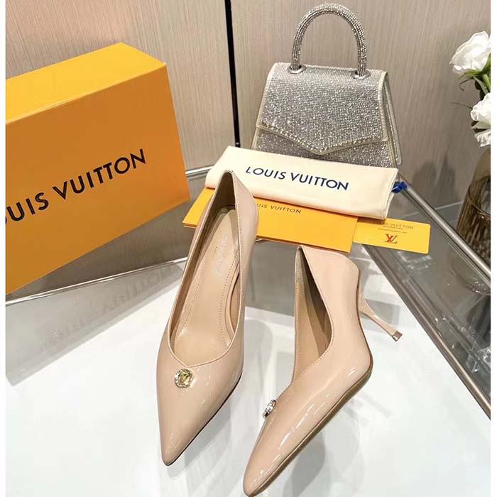 Louis Vuitton Women LV Blossom Pump Beige Patent Lambskin Leather Outsole 7.5 CM Heel (2)