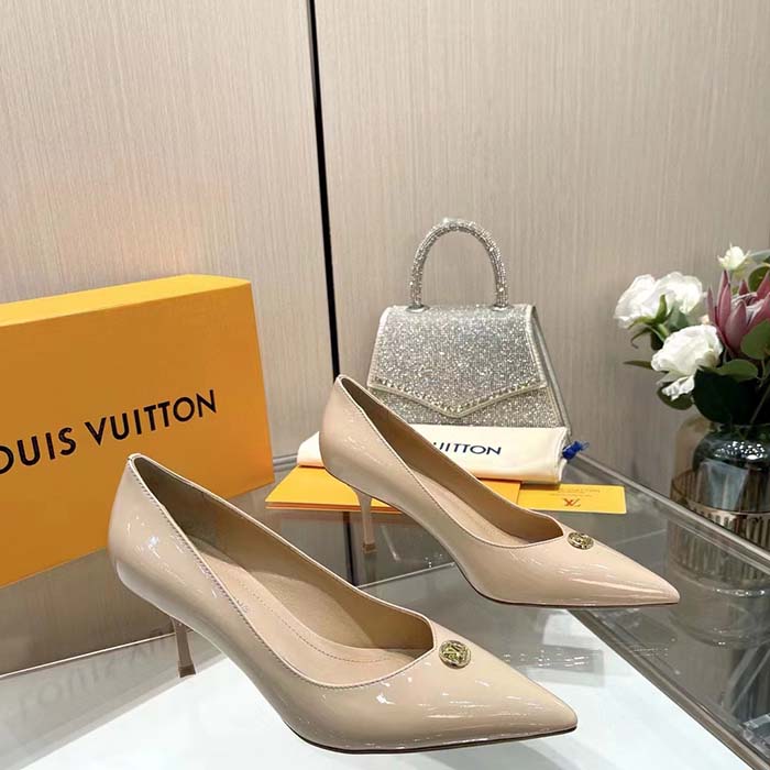 Louis Vuitton Women LV Blossom Pump Beige Patent Lambskin Leather Outsole 7.5 CM Heel (5)