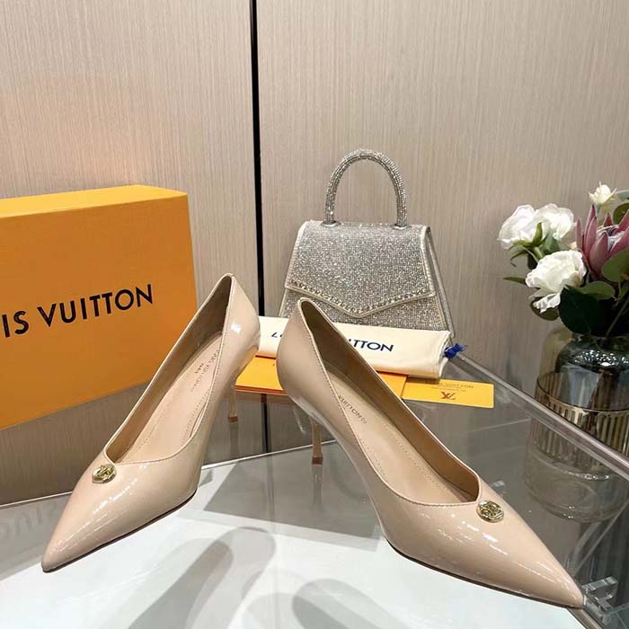 Louis Vuitton Women LV Blossom Pump Beige Patent Lambskin Leather Outsole 7.5 CM Heel (7)