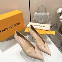 Louis Vuitton Women LV Blossom Pump Beige Patent Lambskin Leather Outsole 7.5 CM Heel (6)