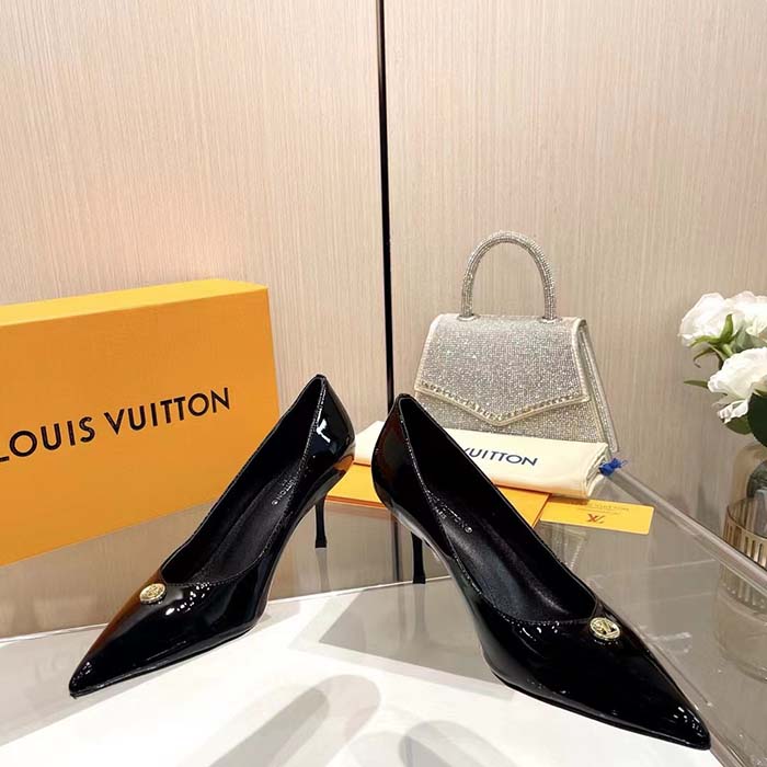 Louis Vuitton Women LV Blossom Pump Black Patent Lambskin Leather Outsole 7.5 CM Heel (1)