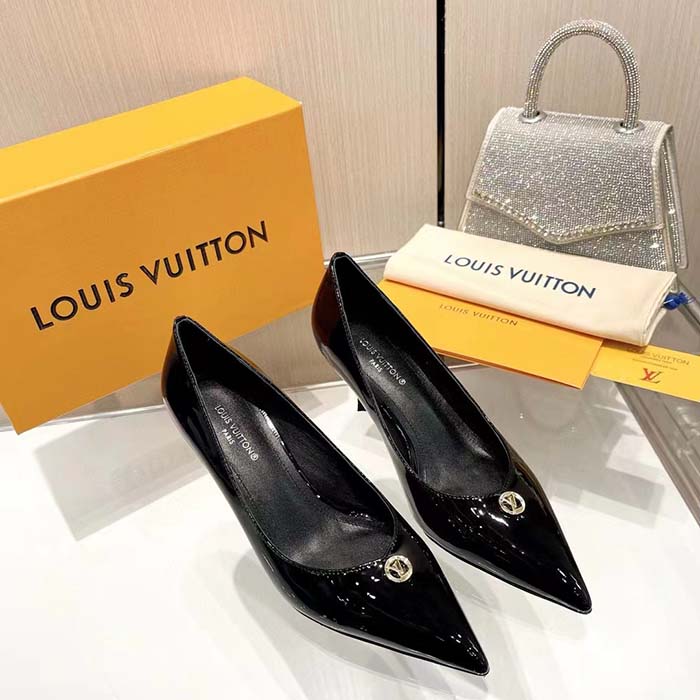 Louis Vuitton Women LV Blossom Pump Black Patent Lambskin Leather Outsole 7.5 CM Heel (4)