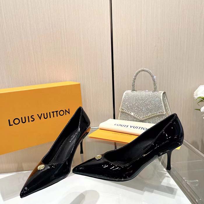 Louis Vuitton Women LV Blossom Pump Black Patent Lambskin Leather Outsole 7.5 CM Heel (6)