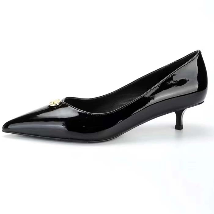 Louis Vuitton Women LV Blossom Pump Black Patent Lambskin Leather Outsole Low Heel