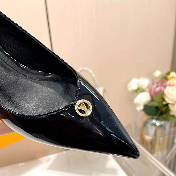 Louis Vuitton Women LV Blossom Pump Black Patent Lambskin Leather Outsole Low Heel