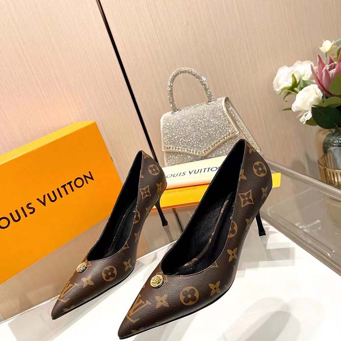 Louis Vuitton Women LV Blossom Pump Brown Monogram Flower Canvas 7.5 CM Heel (4)