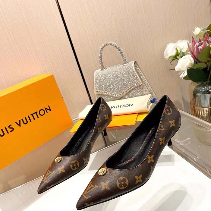 Louis Vuitton Women LV Blossom Pump Brown Monogram Flower Canvas Low Heel (6)
