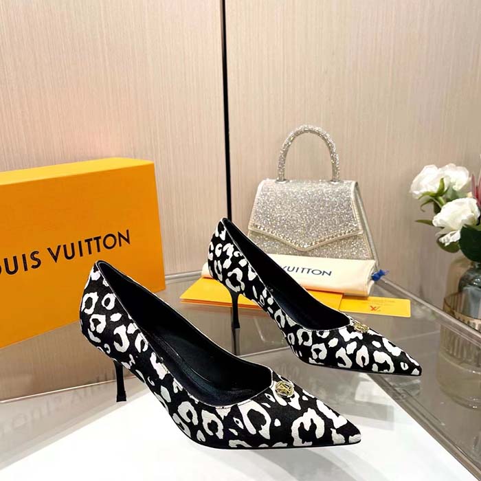 Louis Vuitton Women LV Blossom Pump Tawny Black White Hairy Calf Leather (2)