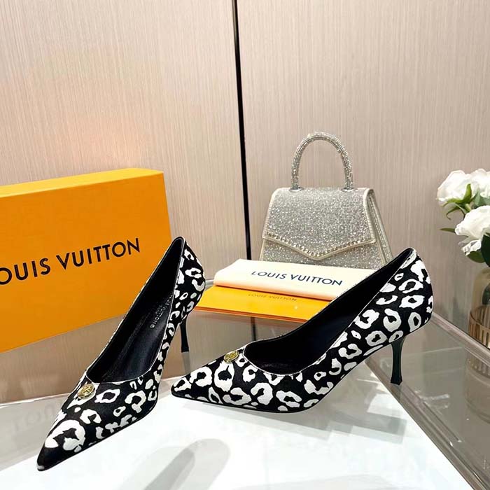 Louis Vuitton Women LV Blossom Pump Tawny Black White Hairy Calf Leather (6)