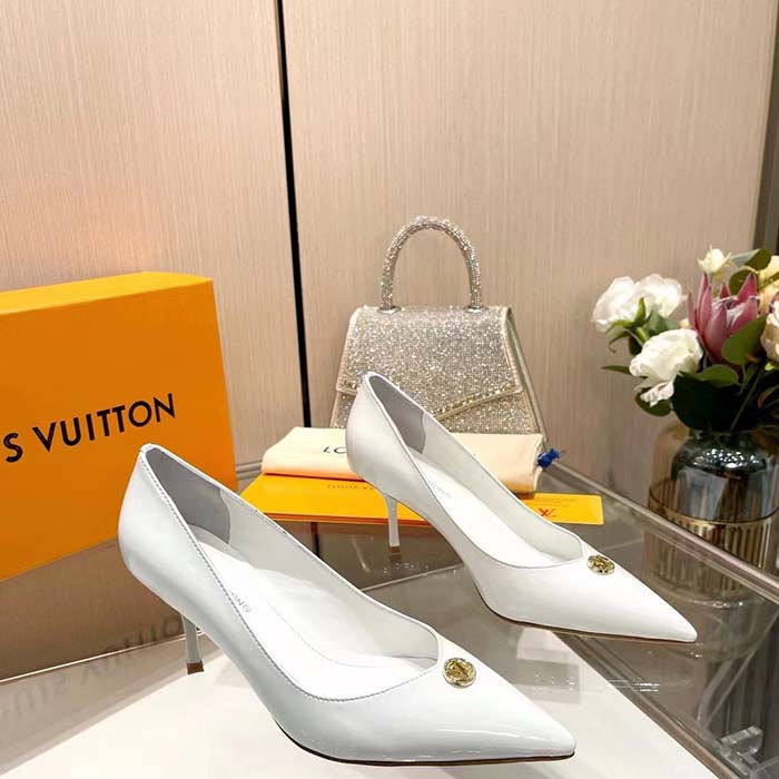 Louis Vuitton Women LV Blossom Pump White Patent Lambskin Leather Outsole 7.5 CM Heel (1)