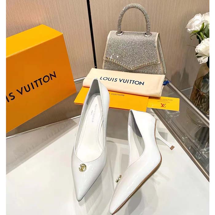 Louis Vuitton Women LV Blossom Pump White Patent Lambskin Leather Outsole 7.5 CM Heel (6)