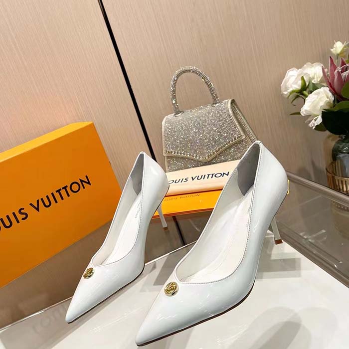 Louis Vuitton Women LV Blossom Pump White Patent Lambskin Leather Outsole 7.5 CM Heel (7)