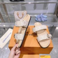 Louis Vuitton Women LV Bom Dia Flat Comfort Mule Beige Patent Monogram Canvas 1ACHYI (8)