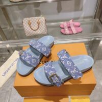 Louis Vuitton Women LV Bom Dia Flat Comfort Mule Blue Monogram Denim 1AC9QL (6)
