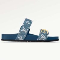 Louis Vuitton Women LV Bom Dia Flat Comfort Mule Blue Monogram Denim 1AC9QL (6)