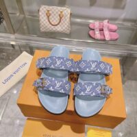 Louis Vuitton Women LV Bom Dia Flat Comfort Mule Blue Monogram Denim 1AC9QL (6)