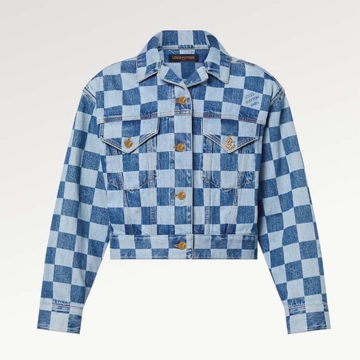 Louis Vuitton Women LV Damier Denim Jacket Cotton Blue Regular Fit 1AFGDH