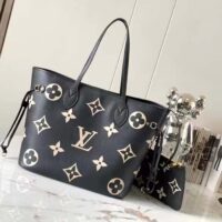 Louis Vuitton Women LV Neverfull MM Black Monogram Embossed Grained Cowhide Leather M58907 (9)