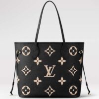 Louis Vuitton Women LV Neverfull MM Black Monogram Embossed Grained Cowhide Leather M58907