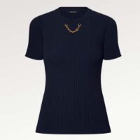 Louis Vuitton Women LV Ribbed Knit Top Wool Cashmere Dark Blue 1AFFRR (1)