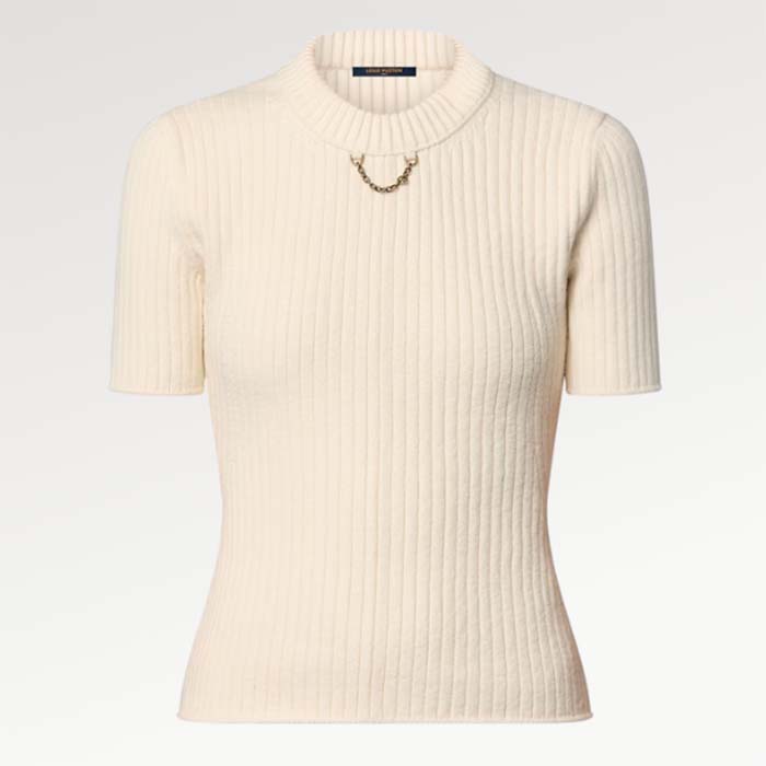 Louis Vuitton Women LV Ribbed Knit Top Wool Cashmere Milky White 1AC4GM
