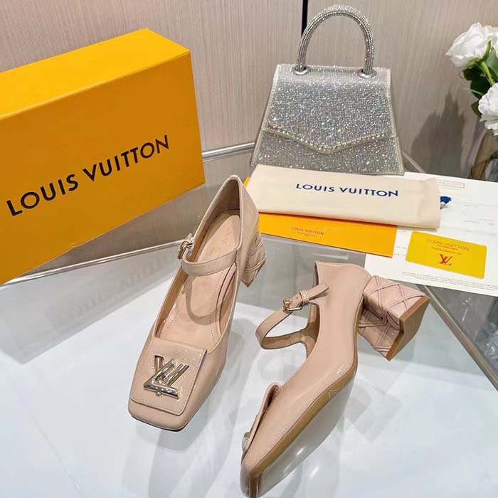 Louis Vuitton Women LV Shake Pump Beige Patent Calf Leather 5.5 CM Heel